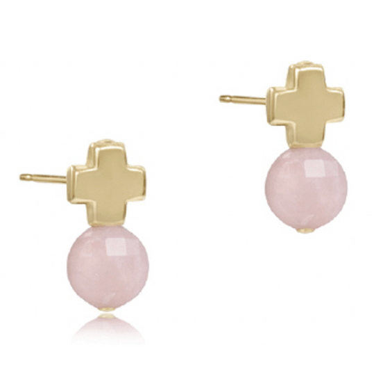 Pink Opal Signature Cross Stud Earrings