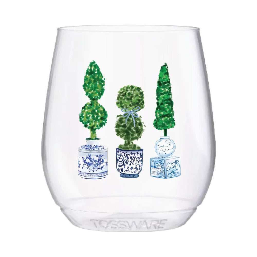 Topiary Jar 14oz Stemless Wine Tossware-Set of 4