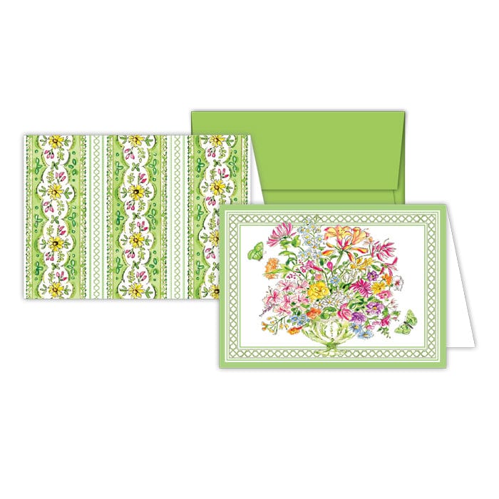 Rosanne Beck Green Floral Arrangement Notecard Set