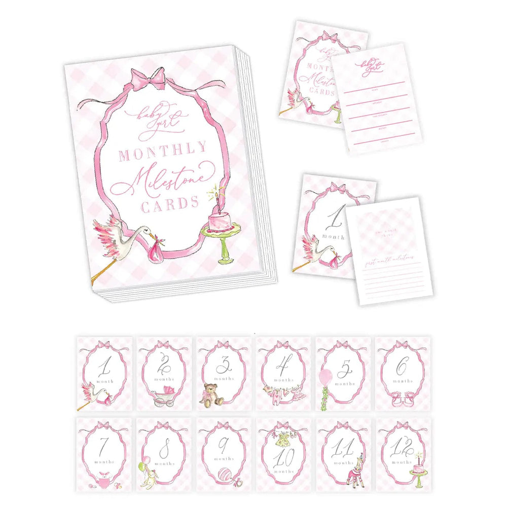 Pink Gingham Baby Milestone Cards