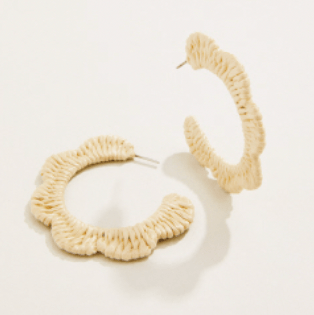 Scalloped Straw Hoop Natural Earrings