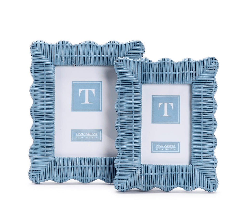 Two's Company Blue Wicker Picture Frame