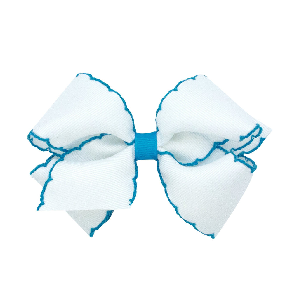 Wee Ones White & Blue Moonstitch Small Bow