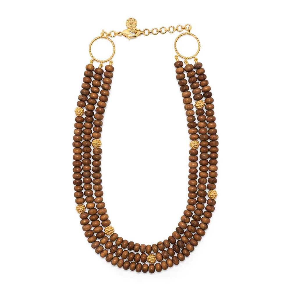 Earth Teak Goddess Triple Strand Necklace