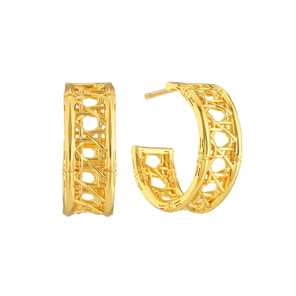 Veranda Gold Caning Medium Hoop Earrings