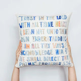 Chelsea McShane Art Blue Proverbs & Numbers Verse Pillow
