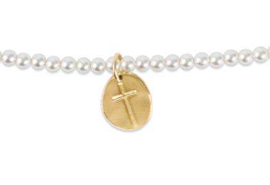 17" Inspire Small Gold Charm Classic Pearl 3mm Bead Choker