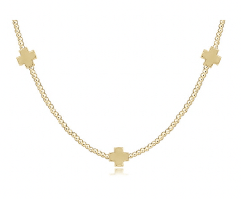 15" Signature Gold Cross 2mm Gold Bead Pattern Choker