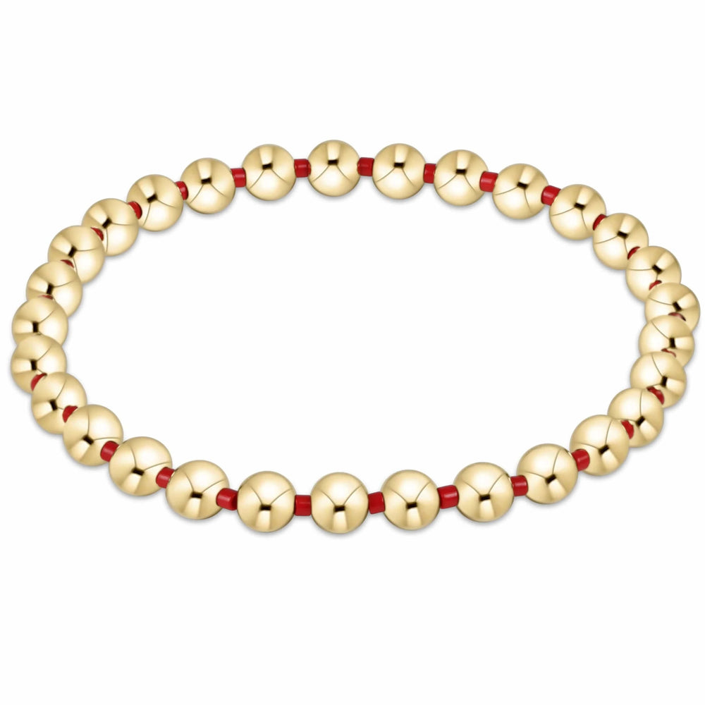 Bright Red Gameday Hope Grateful 5mm Gold Bead Bracelet