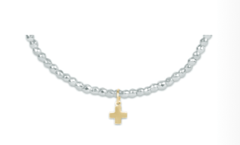 EGIRL Bright Silver Faceted Hematite Signature Gold Cross Charm 2mm Bead Bracelet