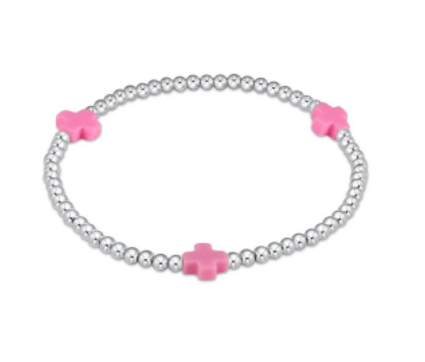 Extends Bright Pink Sterling Signature Cross 3mm Bracelet