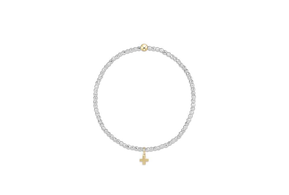 Bright Silver Faceted Hematite 2mm Signature Gold Cross Charm Bracelet