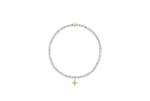 Bright Silver Faceted Hematite 2mm Signature Gold Cross Charm Bracelet