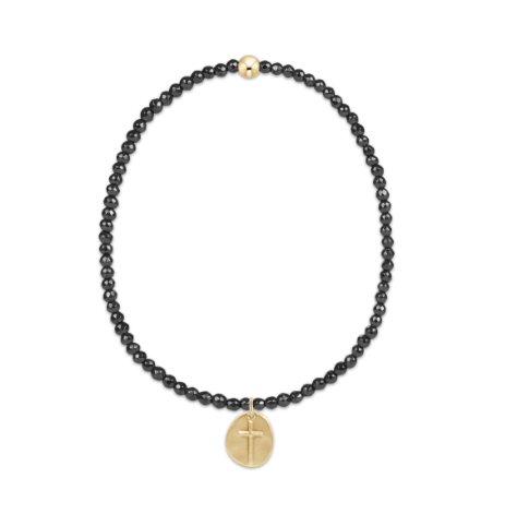 Faceted Hematite 2mm Inspire Small Gold Charm Bracelet