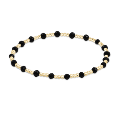 Extends Faceted Onyx Gemstone Gold Sincerity Pattern 3mm Bead Bracelet