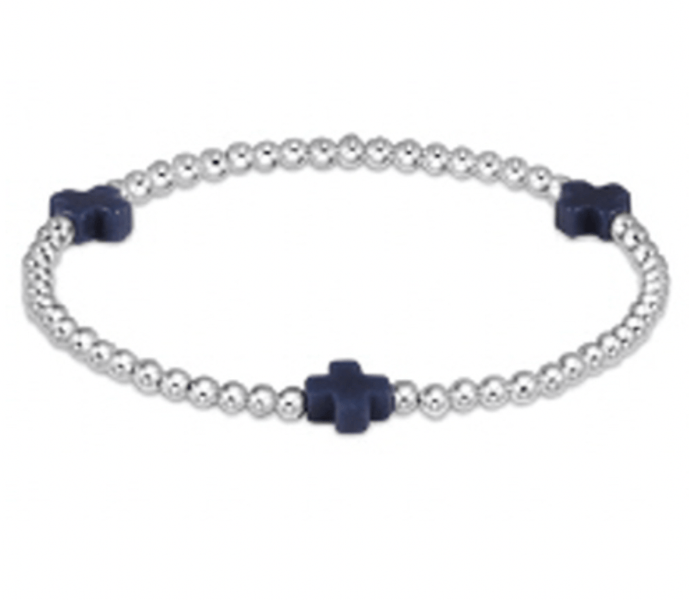 Extends Navy Sterling Signature Cross 3mm Bracelet