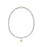 Silver Faceted Hematite 2mm Signature Gold Cross Charm Bracelet