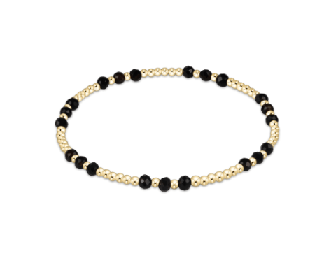 Faceted Onyx Gemstone Gold Joy Pattern 3mm Bead Bracelet