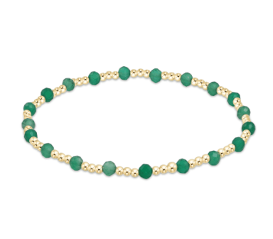 Extends Green Onyx Gemstone Gold Sincerity Pattern 3mm Bead Bracelet