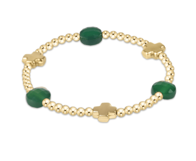 Green Onyx Signature Cross Admire Gold 3mm Bracelet