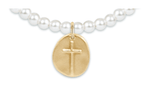 Extends Inspire Cross Gold Charm Classic Pearl 4mm Bead Bracelet