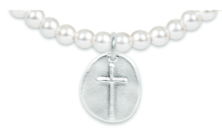 Extends Inspire Cross Sterling Charm Classic Pearl 4mm Bead Bracelet
