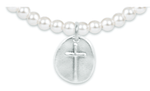 Extends Inspire Cross Sterling Charm Classic Pearl 4mm Bead Bracelet