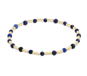 Extends Lapis Gemstone Gold Sincerity Pattern 3mm Bead Bracelet