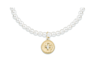 Signature Cross Gold Disc Classic Pearl 3mm Bead Bracelet