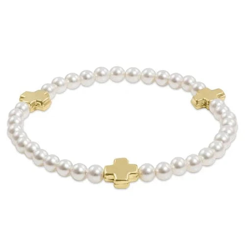 Signature Cross Pearl Pattern 4mm Gold Bead Bracelet