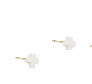 Signature Small Cross Off-White Studs