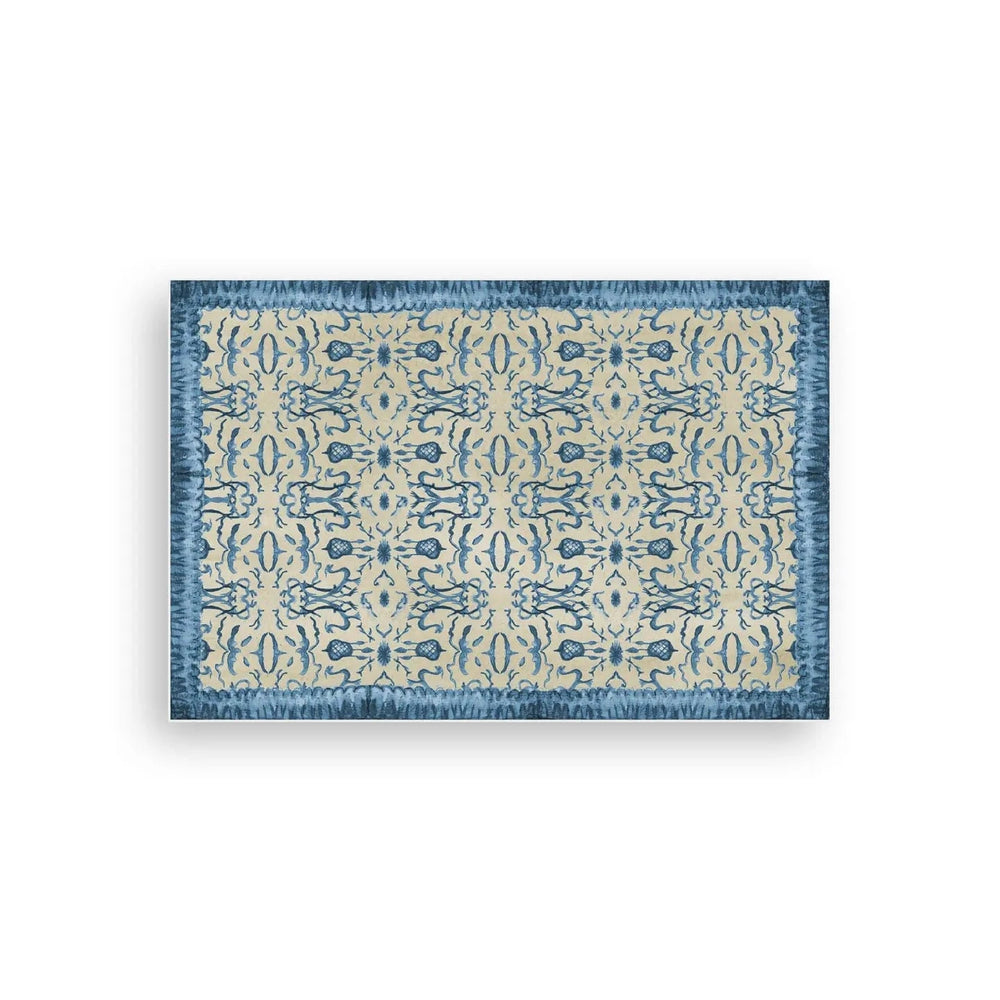 Blue & Tan Chinoiserie Vinyl Floor Mat