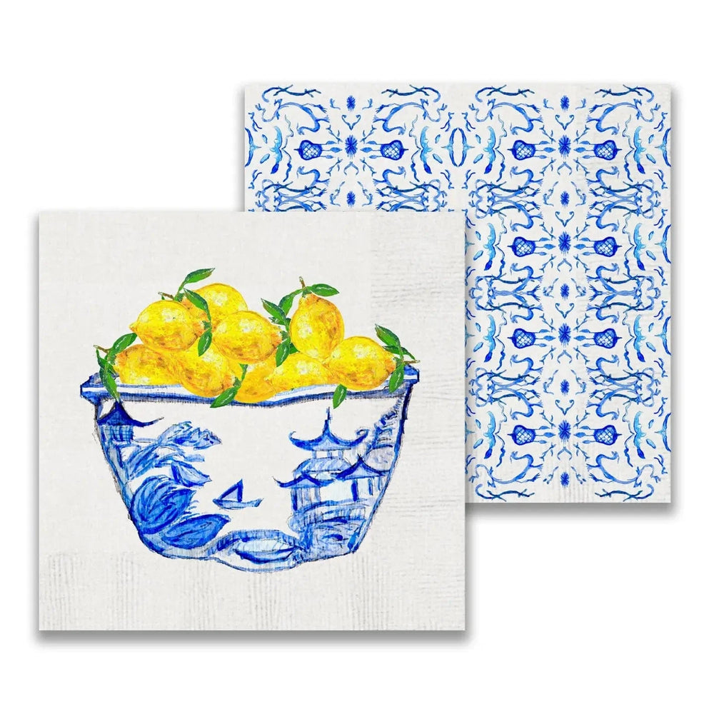 Blue & White Lemons Cocktail Napkins