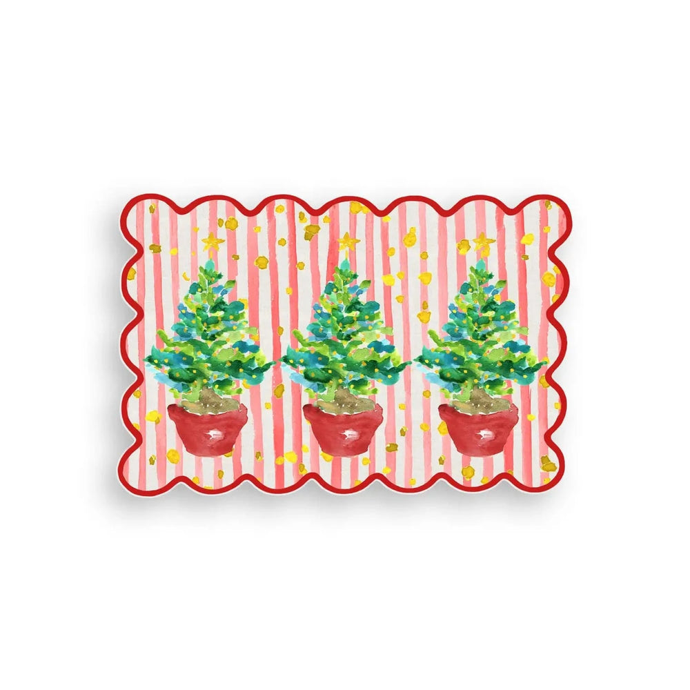 Red Stripe Christmas Trees Vinyl Floor Mat