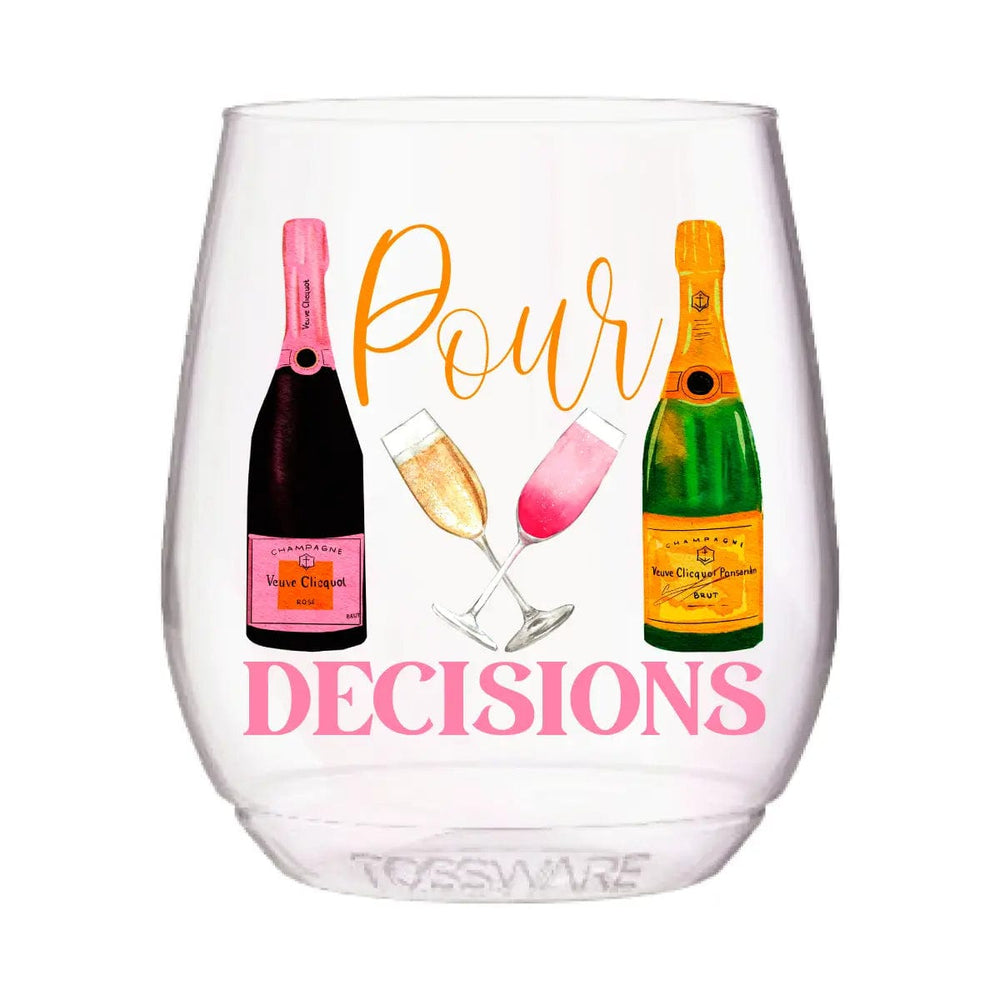 It's So Wright Pour Decisions 14oz Stemless Wine Tossware-Set of 4