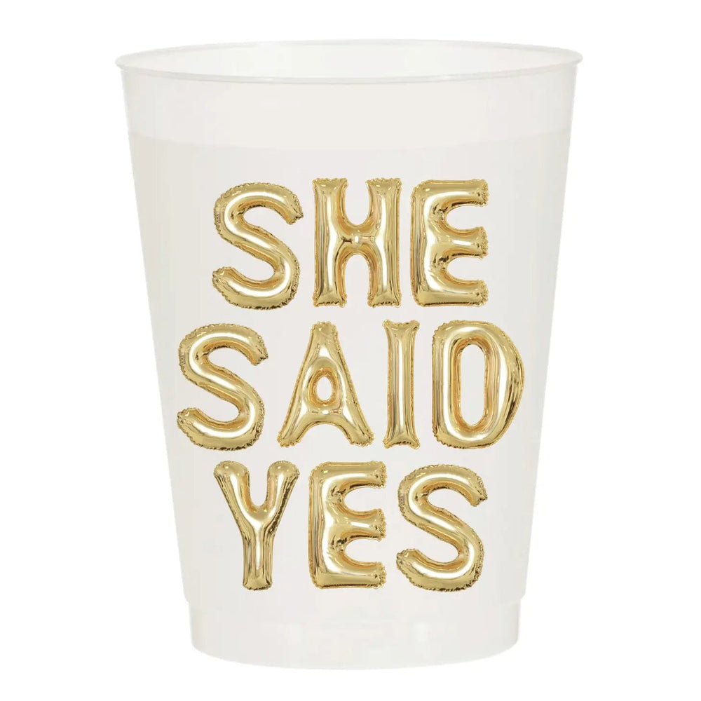 It's So Wright She Said Yes Gold Frosted Cups-Set of 6