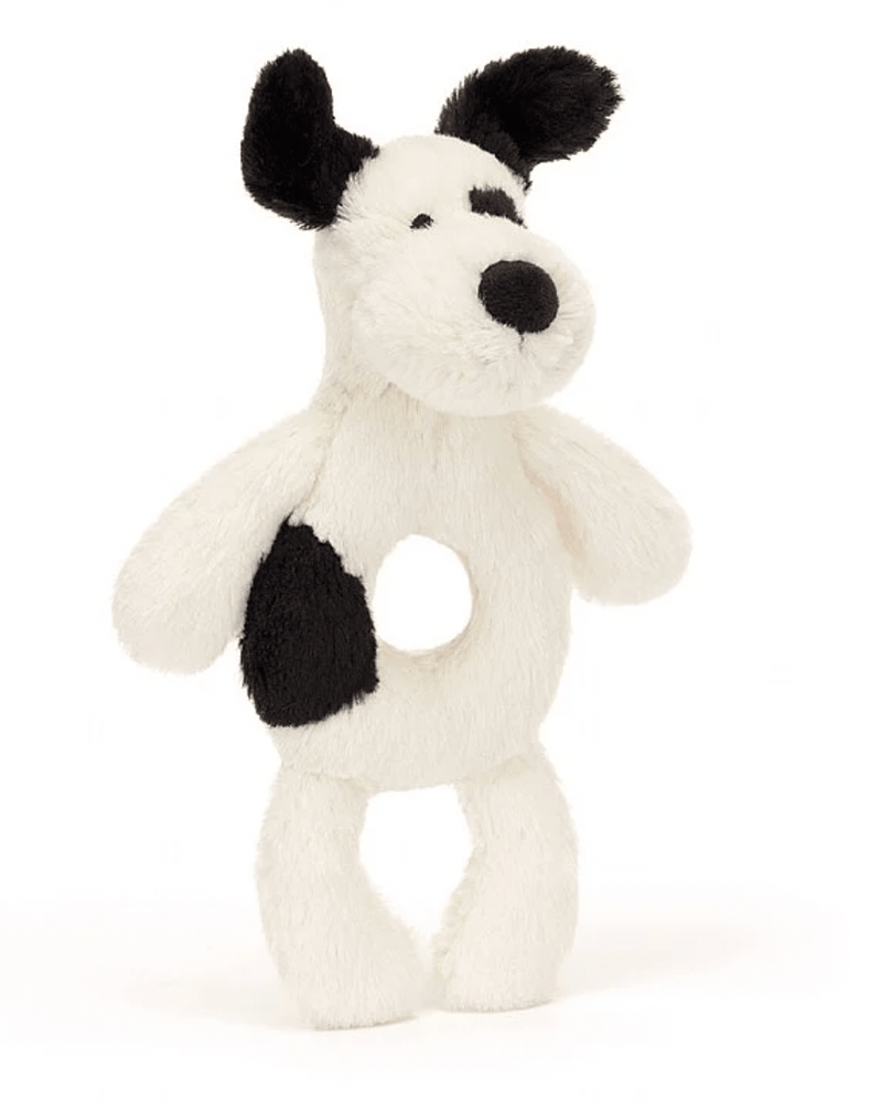 Jellycat Bashful Black & Cream Puppy Ring Rattle