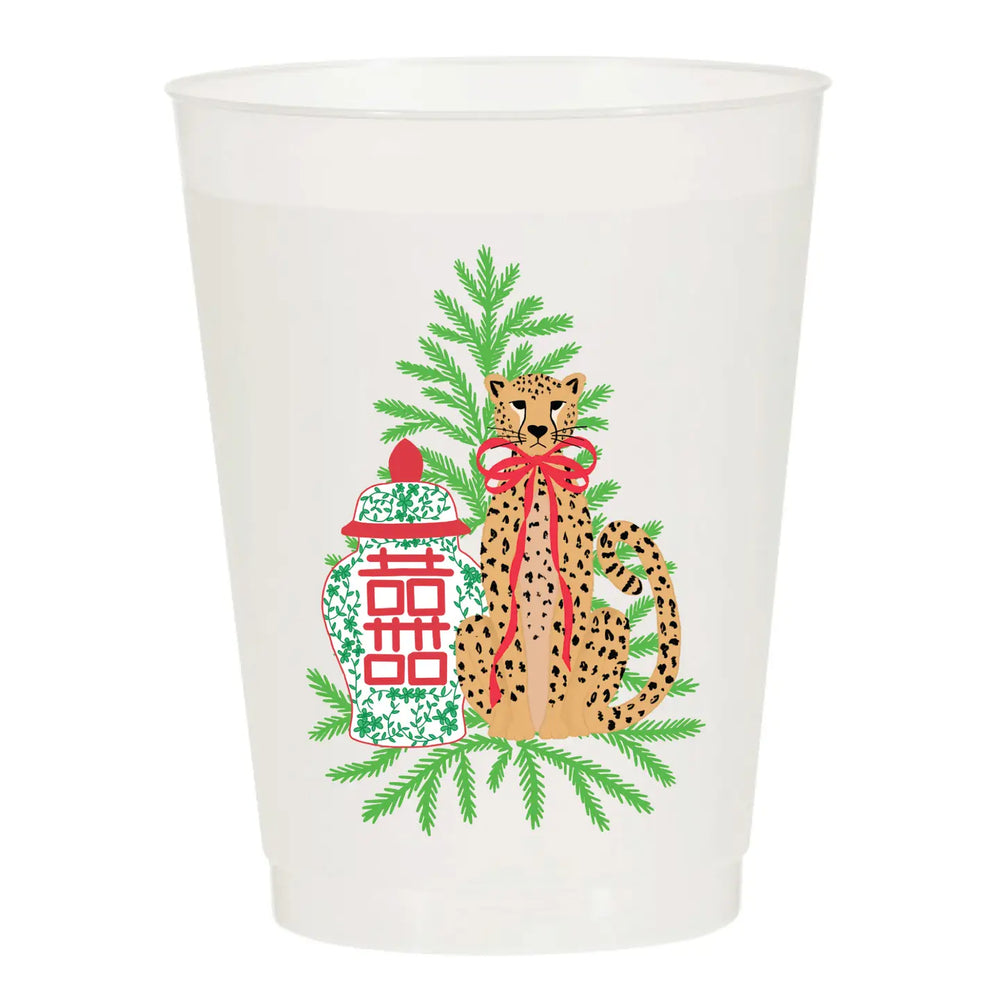 Christmas Leopard Ginger Jars Frosted Cups-Set of 10