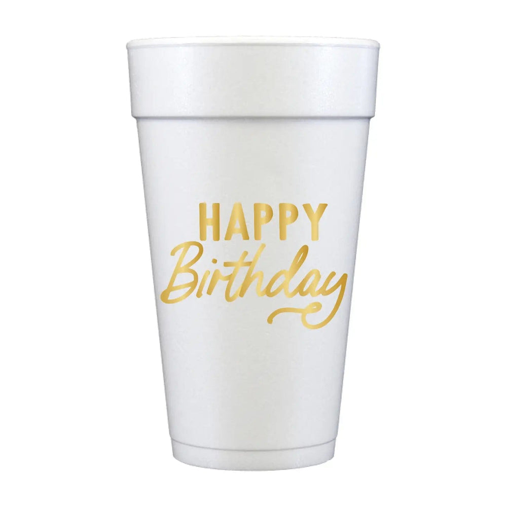 Happy Birthday Gold Foam Cups-Set of 10