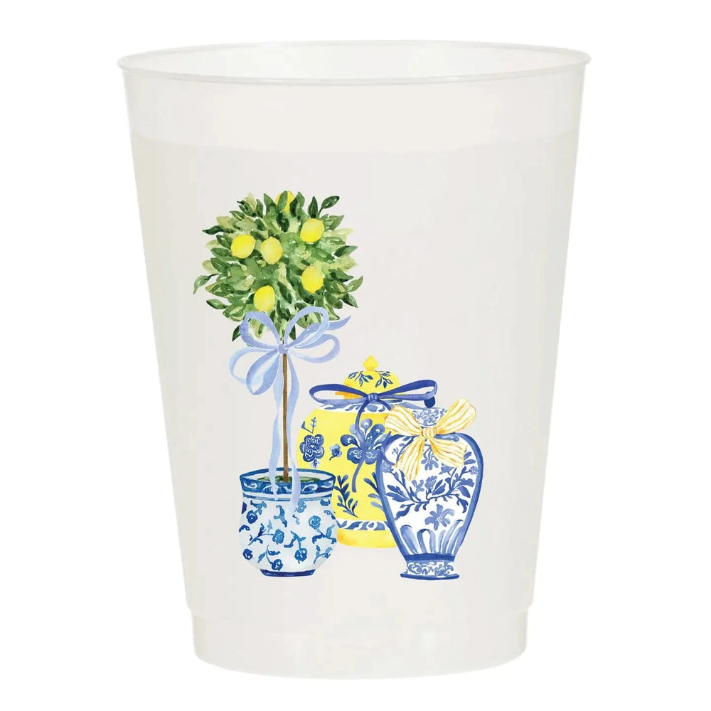 Sip Hip Hooray Lemon Chinoiserie Frosted Cups-Set of 6