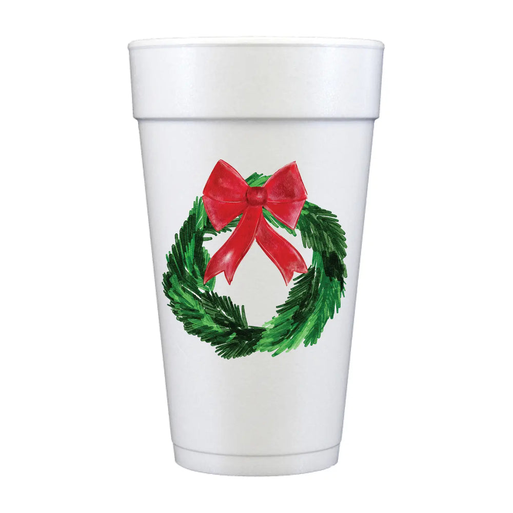 Merry Christmas Wreath Foam Cups-Set of 10