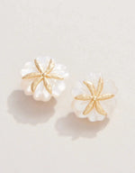 Mother of Pearl Carved Flower Stud Earrings