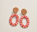 Red Straw Oval Earrings
