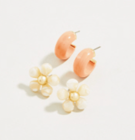 Spartina Sweet Song Cream & Coral Earrings Set