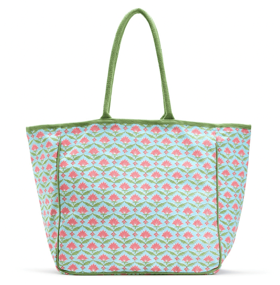 Two's Company Blue Floral Block Print Tote