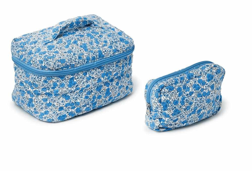 Blue Floral Cosmetic Case Set