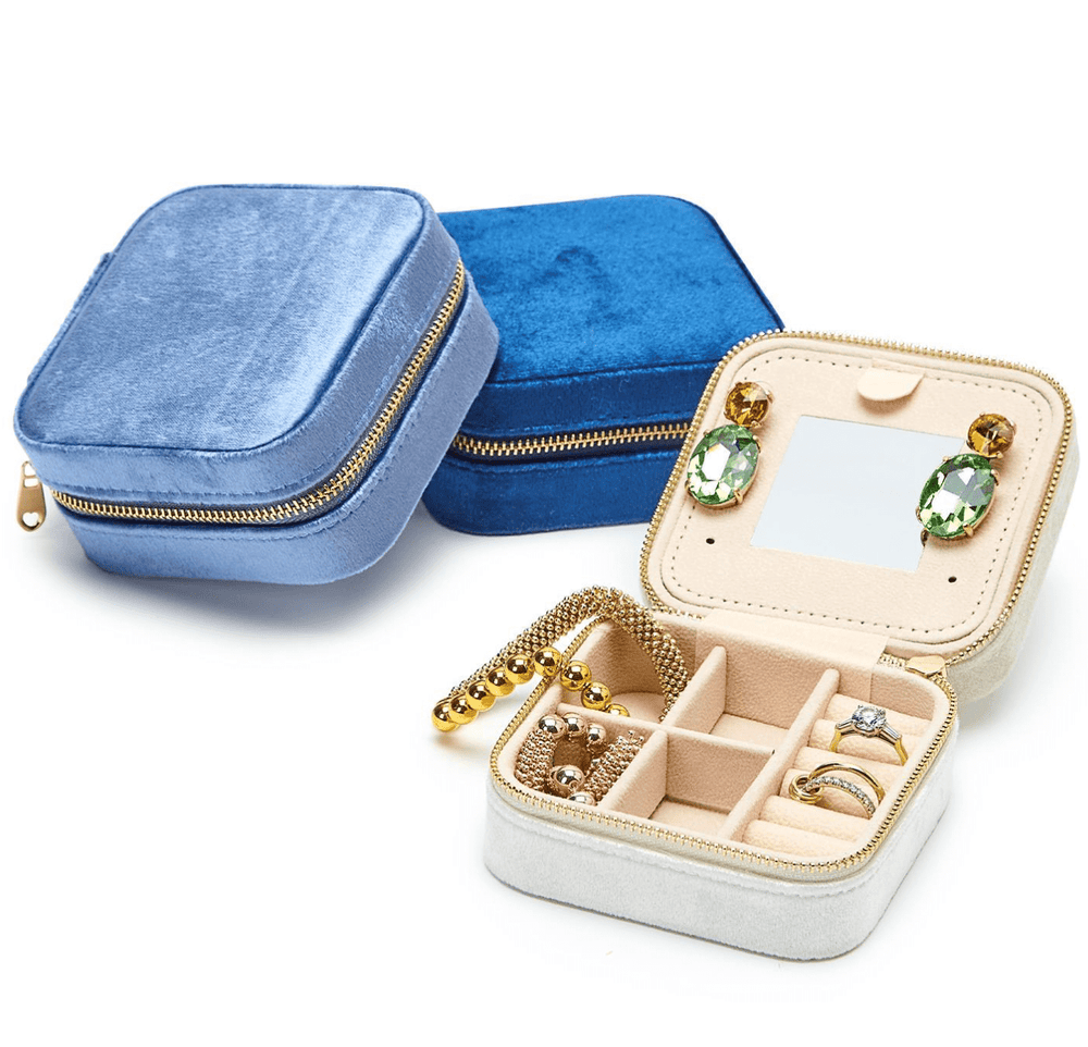 Two's Company Blue Velvet Jewelry Box