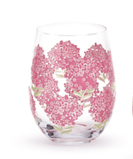 Pink Hydrangea Stemless Wine Glass