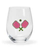 Two's Company Pink Pickleball Stemless Wine Glass