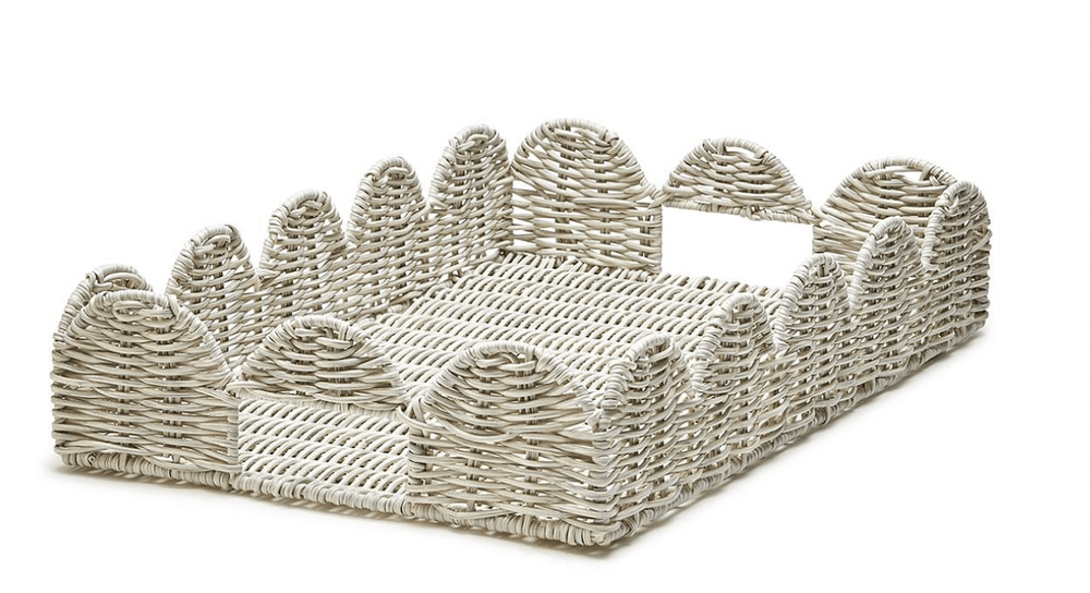 Two's Company White Small Wicker Tray